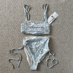 Blue paisley print floral two piece swimsuit